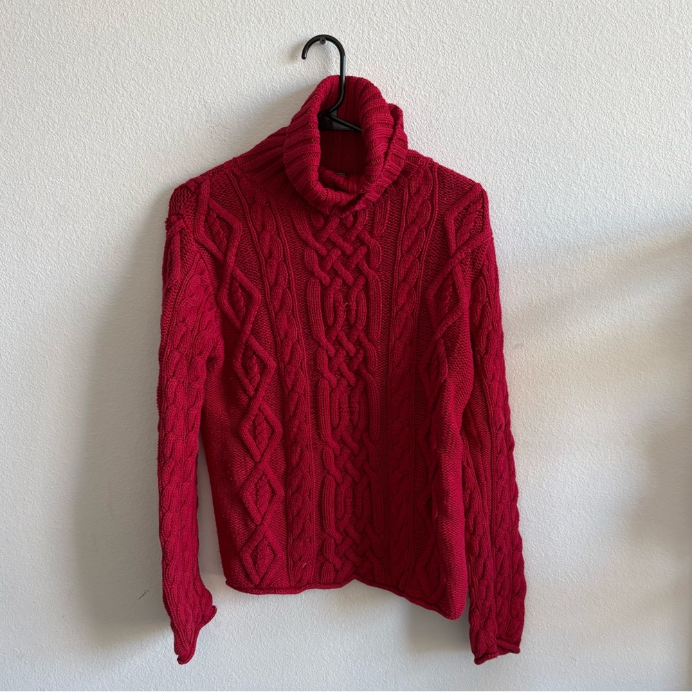 Harold's Vibrant Red Cable Knit Turtleneck Sweater
